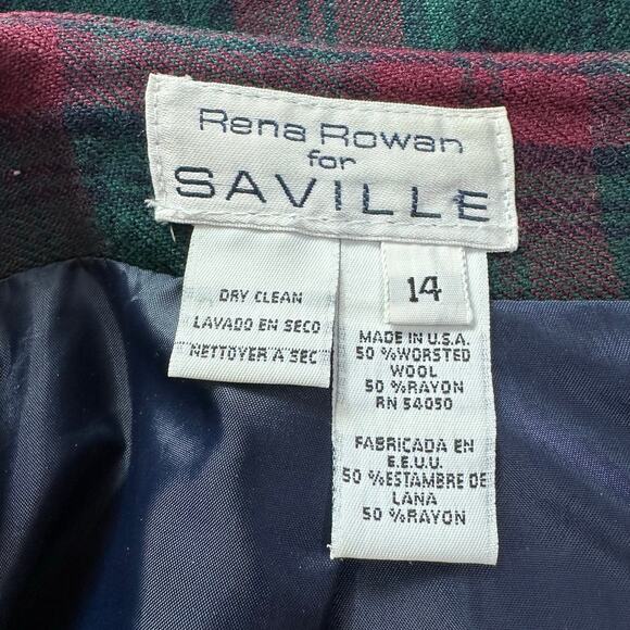 Rena Rowan for Saville Skirt Women's‎ Wool Plaid Pencil Size 14 Dark Academia - Picture 2 of 5